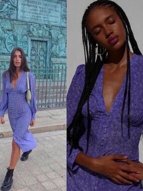 Realisation Par Lavender Button-Front Long Sleeve Midi Dress